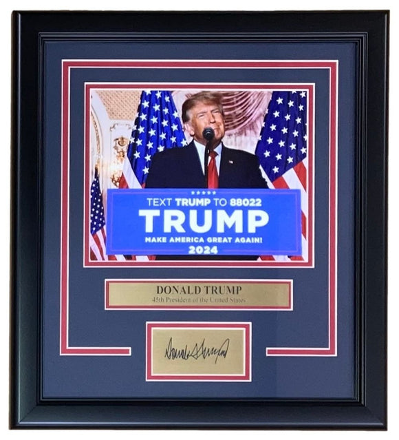 President Donald Trump Framed 8x10 Vote 2024 Photo w/ Laser Engraved Signature - Sports Integrity