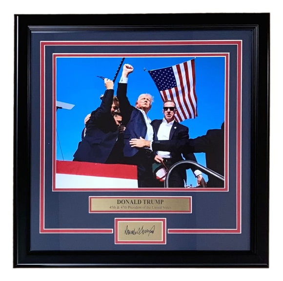 Donald Trump Framed 11x14 Assassination Attempt Photo w/ Laser Engrave Signature - Sports Integrity