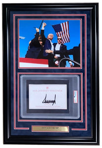 Donald Trump Signed Framed Book Insert w/ 11x14 Assassination July 13 Photo PSA - Sports Integrity