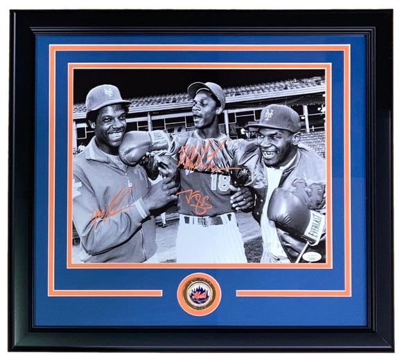 Mike Tyson Gooden Strawberry Signed In Orange Framed 11x14 Mets B&W Photo JSA - Sports Integrity