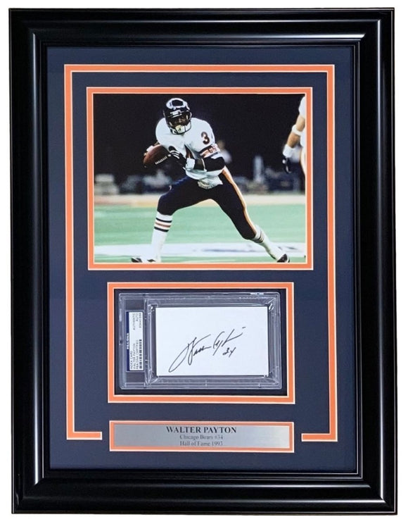 Walter Payton Chicago Bears Signed Framed Slabbed Index Card PSA/DNA - Sports Integrity