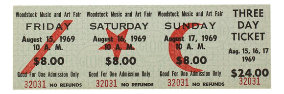 Woodstock 1969 Original Three Day Ticket - Sports Integrity